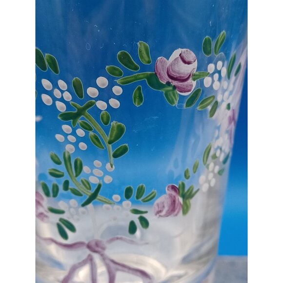 2 Antique Moser Enameled Pedestal Glasses Gold Rim Purple Floral Swags Design - Picture 15 of 16